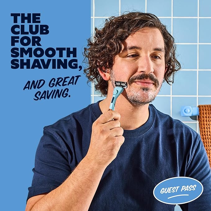 Dollar Shave Club | The Guest Pass Shave Set | 2 Extra Close Refill Cartridges, 1 Handle (Blue), 1 Razor Cover