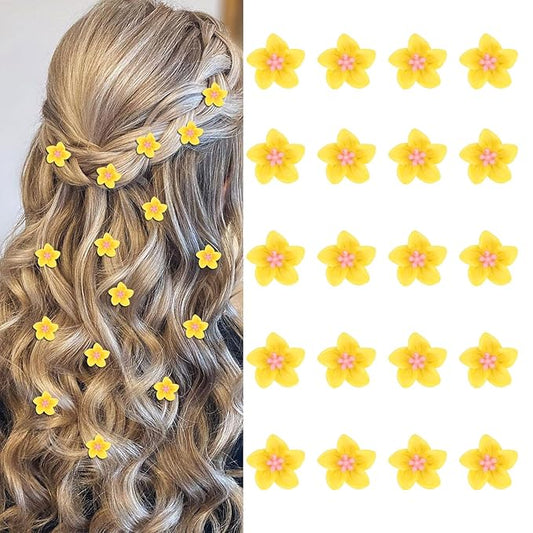 YISSION 20 Pcs Mini Yellow Flower Hair Clips for Girls Women Cute Hair Pins Small Lily Flower Clips for Hair Wedding Hair Barrettes Bridal Hair Accessories for Girls Women