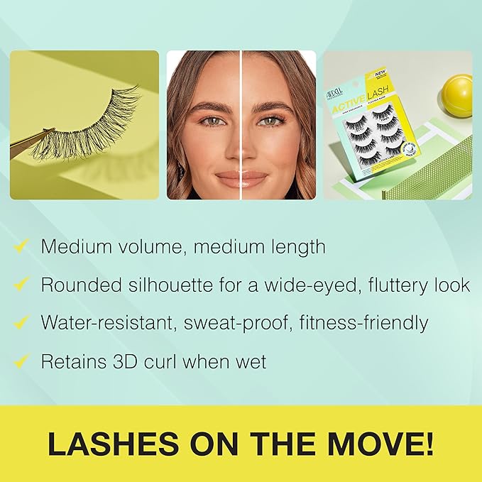 Ardell Active Lash - Pump’n, False Eyelashes, Cat Eye Lashes Wispy, Water-Resistant, Lightweight, 4 pairs, 1-Pack