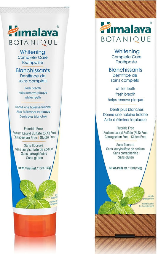 Himalaya Botanique Complete Care Whitening Toothpaste, Simply Peppermint, for a Clean Mouth, Whiter Teeth and Fresh Breath, 5.29 oz
