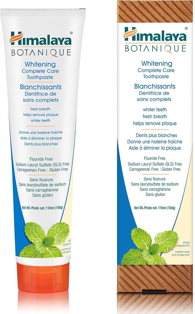 Himalaya Botanique Complete Care Whitening Toothpaste, Simply Peppermint, Fluoride Free for a Clean Mouth, Whiter Teeth and Fresh Breath, 5.29 oz, 4 Pack