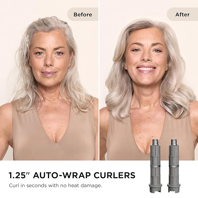 Shark FlexFusion Hair Dryer with Fusion Hair Brush, Ceramic Air Styler with Auto-Wrap Hair Curlers & Concentrator, Ceramic Plates, Metallic Mist HD641