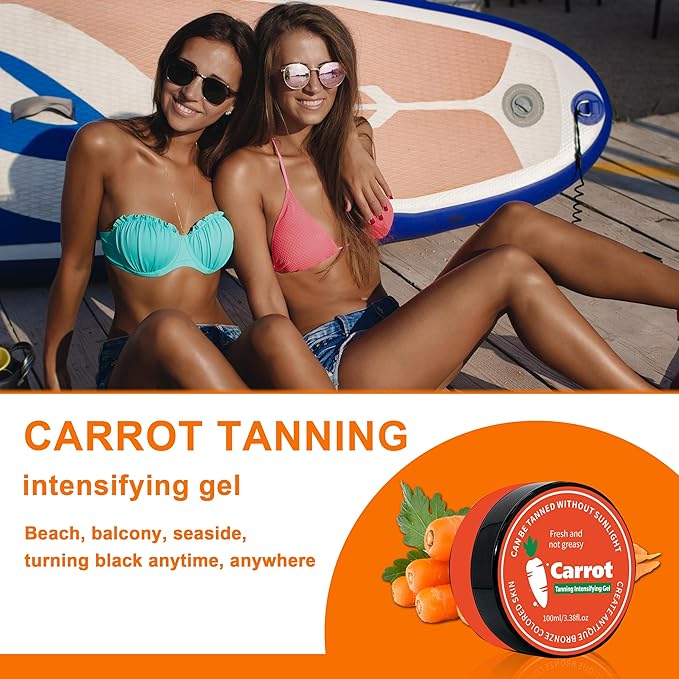 100ml Carrot Tanning Intensifying Gel, 3.38 fl.oz Intensive Tanning Gel, Tanning Bed Lotion Accelerator for Outdoor Sun, Women Natural Moisturizing Tanning Cream, Men Fast Bronzing Butter Tanning Oil