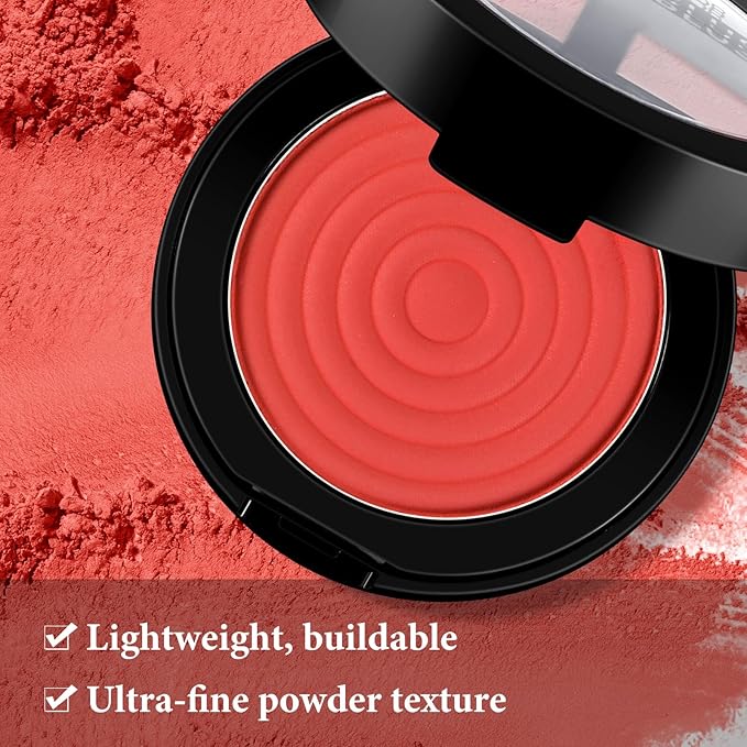 Boobeen Soft Blend Powder Blush for Cheeks, Buildable and Brush