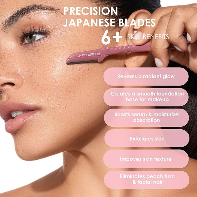 JAPONESQUE Precision Dermaplaner Facial Razors – 2pk 6 Piece Set, Eyebrow and Facial Hair Single Blade Razors for Women and Men, 2pk, 6ct.