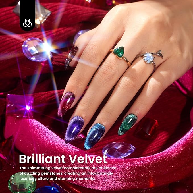 Beetles Cat Eye Gel Nail Polish Set, 6 Colors Glitter Red Pink Shiny Brown Burgundy Purple Blue Green Magnetic Effect Sparkle Stunning Nail Gel Polish Kit Soak Off UV Manicure Gifts for Women