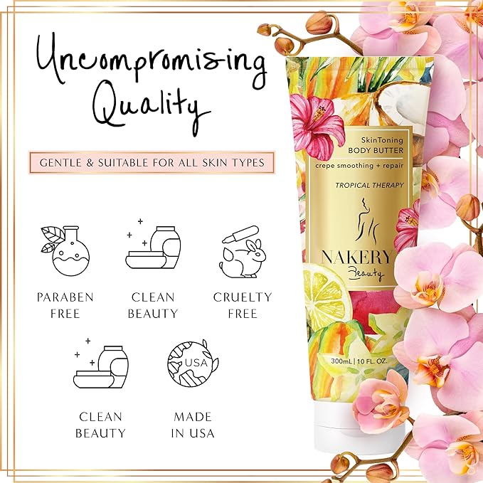 NAKERY Body Butter Anti Aging Moisturizer - Body Cream Skin Tightening Cream & Neck Firming Cream, Moisturizing Cream & Neck Tightening Cream for Body & Face Cream for Dry Skin 300ml(Tropical Therapy)