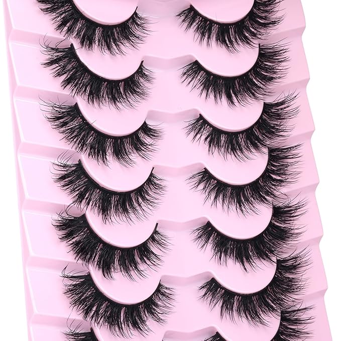 Mink Lashes Natural Look False Eyelashes Wispy Cat Eye Flat Lashes 3D Mink Lashes Natural Fake Lashes 15mm Strip Lashes Pack 7 Pairs by Kiromiro