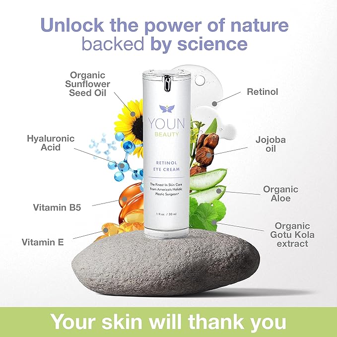 YOUN Beauty Retinol Eye Cream by Holistic Plastic Surgeon Dr. Anthony Youn – Paraben-Free Night Eye Cream with 1% Retinol and Hyaluronic Acid – Under Eye Cream for Hydration and Skin Firming, 1 Fl Oz