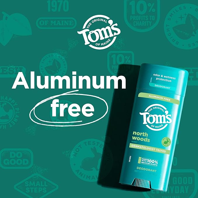 Tom's of Maine North Woods Aluminum Free Natural Deodorant For Women & Men | Goes on Clear | Odor & Wetness Protection | Naturally Derived and Moisture-Locking Ingredients | 3.25 oz (2 Pack)