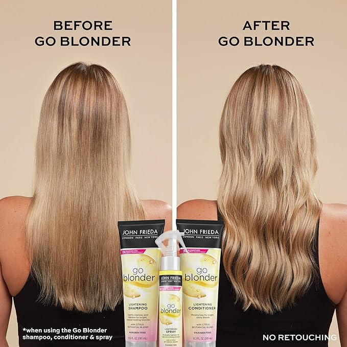 John Frieda Go Blonder Lightening Spray, Controlled Hair Lightener to Gradually Lighten Hair, with Citrus and Chamomile BlondMend Technology, 3.5 Oz