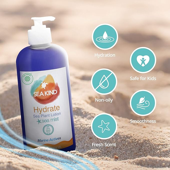 All Natural Hydrate Sea Mist Sea Plant Hand and Body Lotion for Women and Men, Essential Oil Scent, 16 Fl Oz, Non Comedogenic, Vegan Moisturizer for Dry and Sensitive Skin, No Parabens