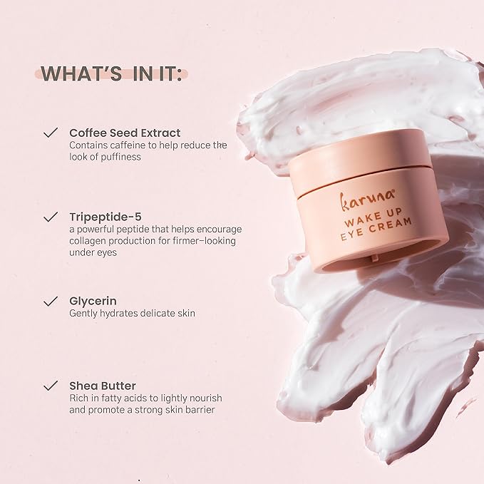 Karuna - Wake Up Eye Cream with Coffee Cherry & Tri-Peptides, Caffeine Eye Cream, Under Eye Brightener, Anti Aging Serum, Moisturizer for Puffiness, Boost Collagen for Fine Lines & Dark Circles, 15 ml