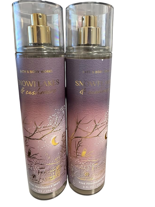 Bath and Body Works Snowflakes & Cashmere Fine Fragrance Mists Set Of 2 8 oz. Bottles (Snowflakes & Cashmere)