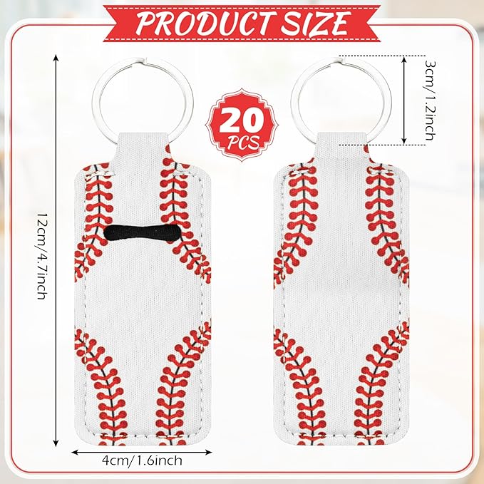 Patelai 20 Pcs Softball Lipstick Holder Keychain Lipstick Holder Clip-on Sleeve Pouch (White)