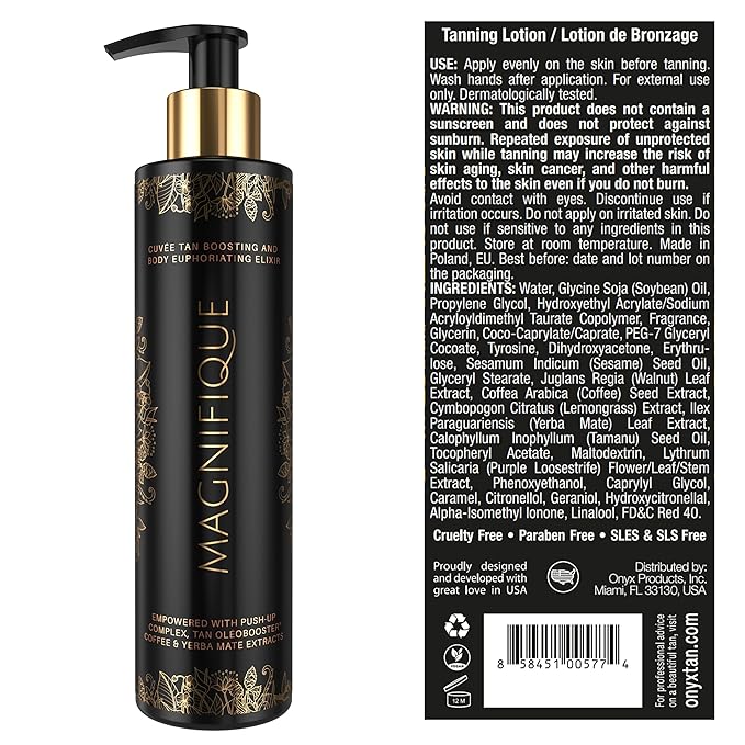 Onyx Magnifique Indoor & Outdoor Tanning Lotion with Bronzer and Accelerator - Bronzing Lotion for Dark Tan Result - Luxury Tanning Lotion with Push-Up Complex Coffee Blend - Lightweight Formula
