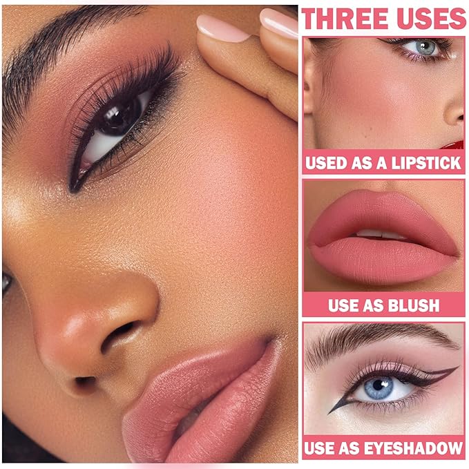 Cream Blush Stick with Brush, Waterproof, Long Lasting, Skin Tones