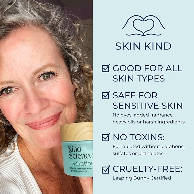 Kind Science Hydration Cream - Moisturizer Face Cream For Women - Anti Aging for Day and Night - Visibly Reduces Wrinkles, Improves Smoothness & Elasticity - Fragrance Free, Cruelty Free, 2 oz