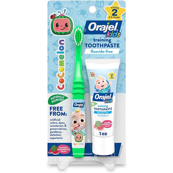 Orajel Kids CoComelon Fluoride-Free Training Toothpaste with Brush, (Set of 2 Piece)