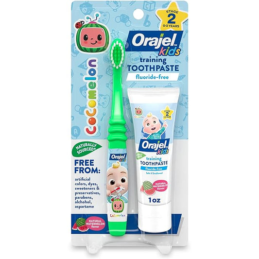 Orajel Kids CoComelon Fluoride-Free Training Toothpaste with Brush, (Set of 2 Piece)