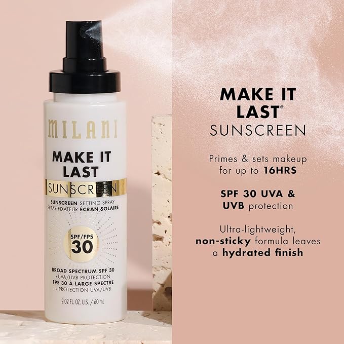 Milani Make It Last Sunscreen - Sunscreen Setting Spray with SPF 30 - Makeup Primer and Setting Spray with SPF30 Sunscreen, Long Lasting Makeup Finishing Spray