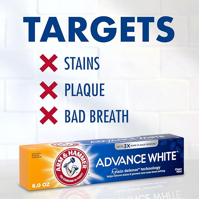 Arm & Hammer Advance White Toothpaste, Clean Mint Flavor, Stain Defense Technology, 6 Ounce (Pack of 4)