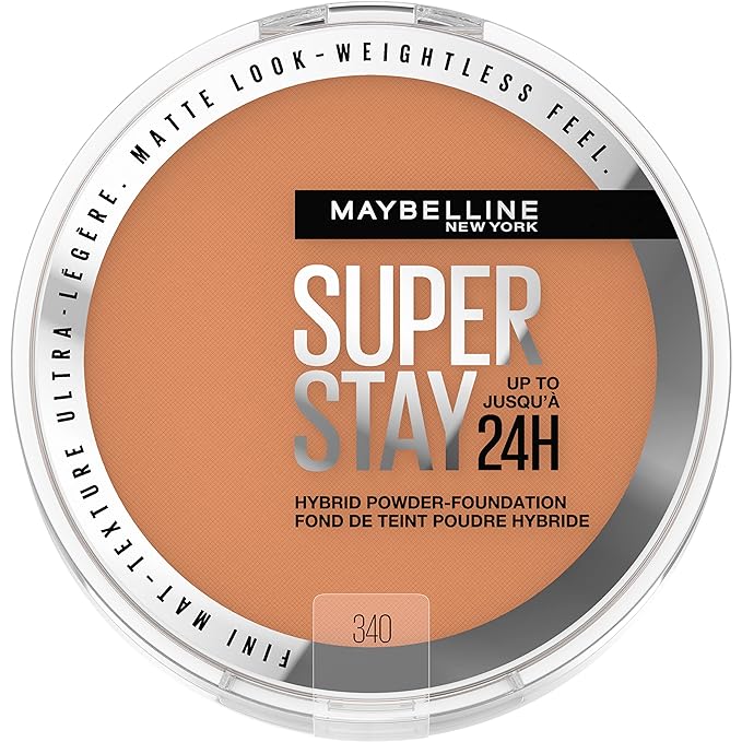Maybelline Super Stay Up to 24HR Hybrid Powder-Foundation, Medium-to-Full Coverage Makeup, Matte Finish, 340, 1 Count