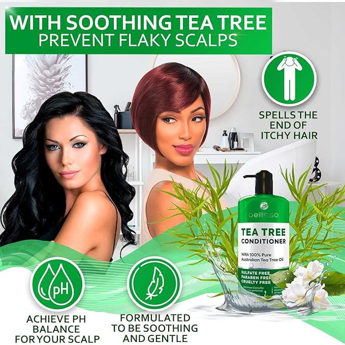 Tea Tree Oil Conditioner - Sulfate and Paraben Free - Anti Dandruff Treatment for Itchy, Dry Scalps - Ideal for Women and Men with Oily Hair and Scalp Buildup