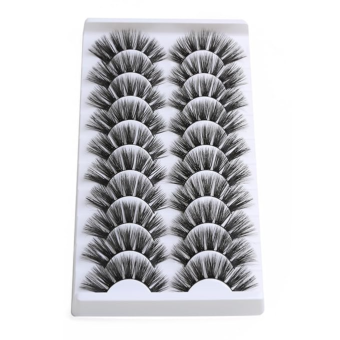 SUNWELL False Eyelashes 18mm Mink Lashes 8D Fluffy Faux Mink Lashes Dramatic Cat Eye Lashes Strips Soft Full Volume Fake Eyelashes 10 Pairs Pack