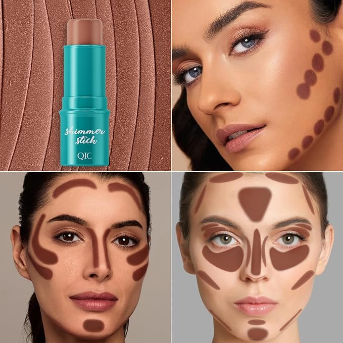 3Pcs Cream Contour Stick, with Highlighter Stick Milk Bronzer Stick Blush Stick, Face Contour Stick with Makeup Brush and Sponge, Easy to Sculpt the Face, Long Lasting, Waterproof