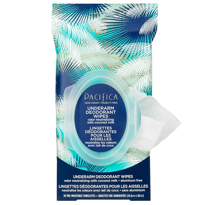 Pacifica Beauty Coconut Milk & Essential Oils Underarm Deodorant Wipes, Helps Remove Odor, Aluminum-Free, Vegan & Cruelty-Free, 30 Wipes (2-Pack)