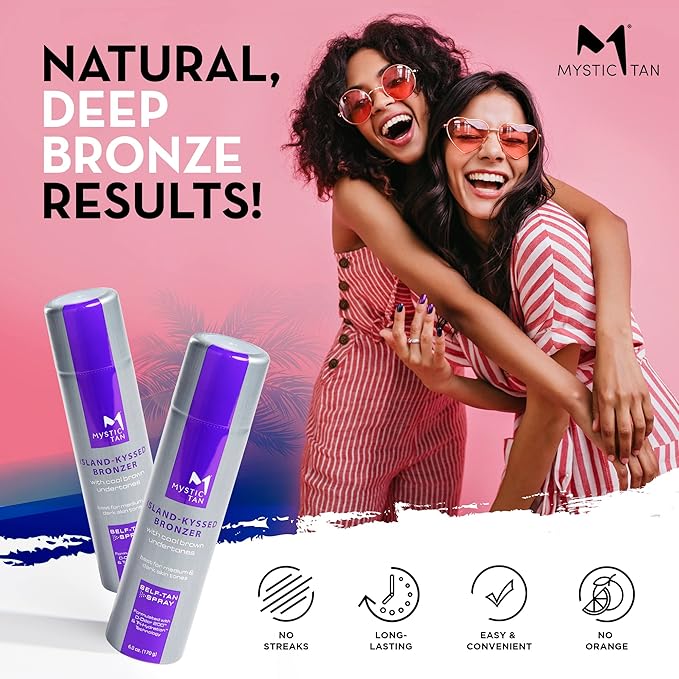 Mystic Tan Sunless Self Tanner Airbrush Spray Tan with Bronzer - Island-Kyssed, 6 Ounces
