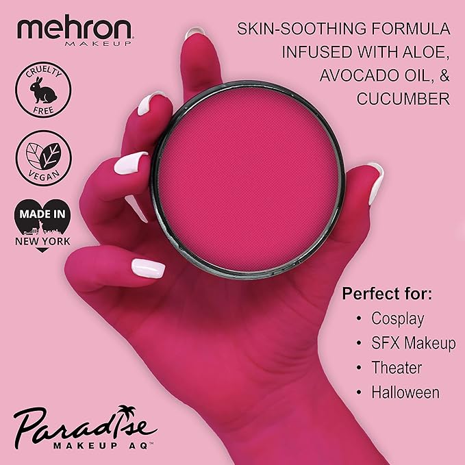 Mehron Makeup Paradise Makeup AQ Pro Size | Stage & Screen Performance, Face & Body Painting, Beauty, Cosplay, and Halloween | Water Activated Face Paint, Body Paint 1.4 oz (40 g) - Dark Pink