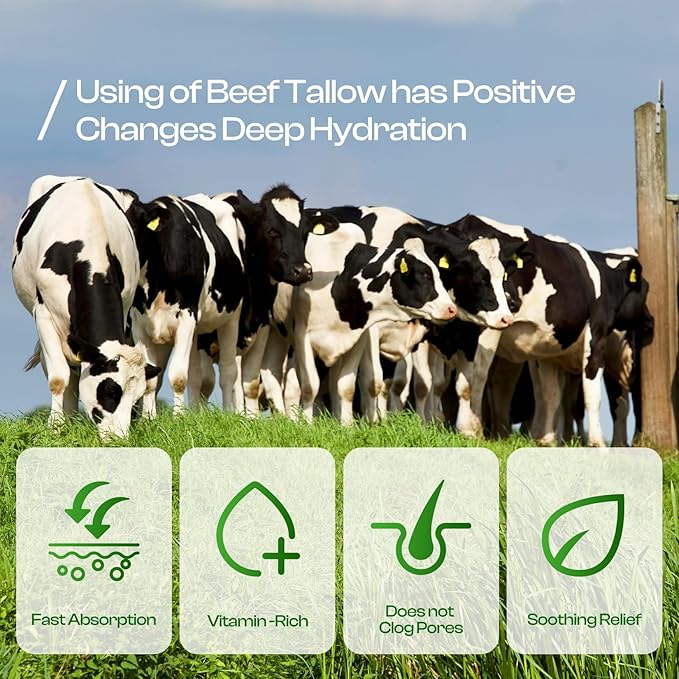 SADOWAY Beef Tallow for Skin: Handmade Beef Tallow for Face - Organic Grass-Fed Whipped Beef Tallow and Honey Balm Tallow Face Moisturizer Smooth Soft for Dry Skin