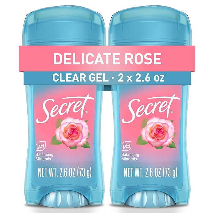 Secret Fresh Antiperspirant Deodorant for Women, 72hr Breathable Sweat & Odor Protection, Instant Freshness & Gentle, PH Balancing Minerals, Clear Gel, Delicate Rose Scent, 2.6 oz (Pack of 2)
