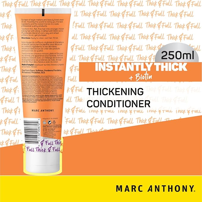 Marc Anthony Instantly Thick Biotin Conditioner, 8.45 oz - Volumizing & Moisturizing Hair Product for Thin, Flat or Dry Hair - Paraben-free, Sulfate-free, Phthalate-free (Pack of 2)