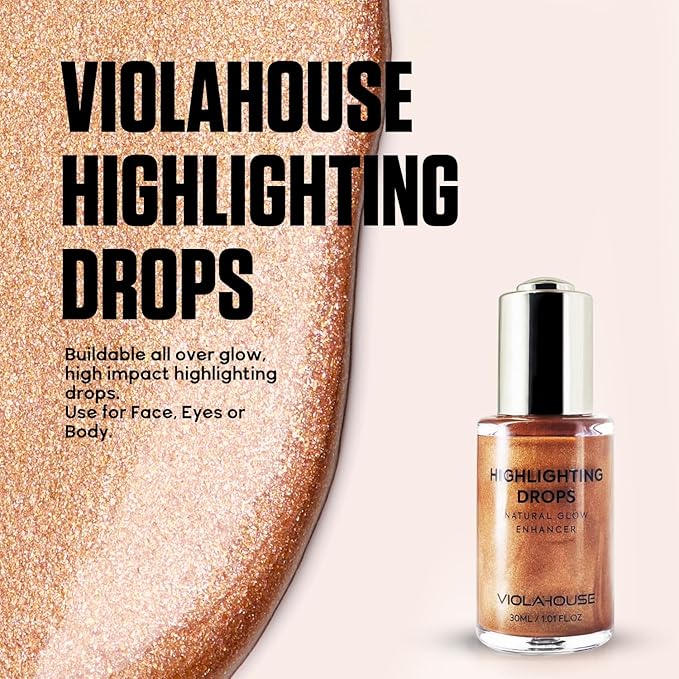 VIOLA HOUSE Liquid Highlighter Drops, Glitter Illuminator Blend (4 sunlight) 30ml
