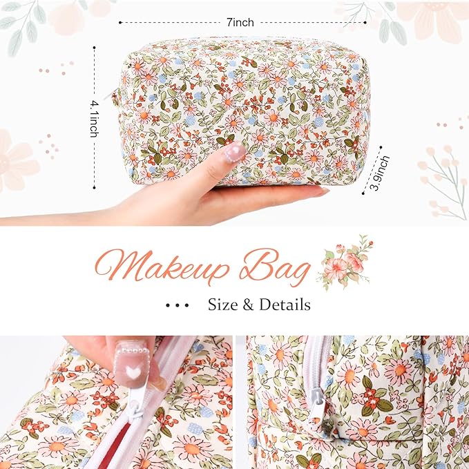 Soidram floral makeup bag quilted