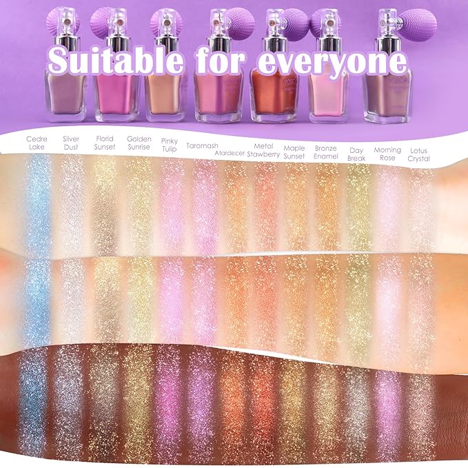 Yosca Highlighter Powder Spray, 20ML Cosmetic Grade Shimmer Powder Red Glitter Spray Sparkle Highlighter Makeup Festival Concert Accessorise for Rave Clothes Hair Face Nail Art - Atardecer