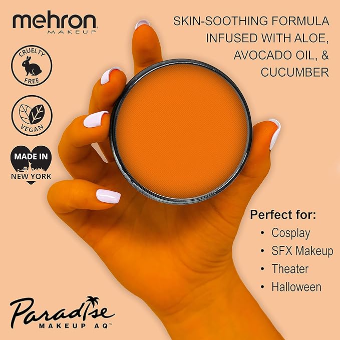 Mehron Makeup Paradise Makeup AQ Pro Size | Stage & Screen Performance, Face & Body Painting, Beauty, Cosplay, and Halloween | Water Activated Face Paint, Body Paint 1.4 oz (40 g) - Orange