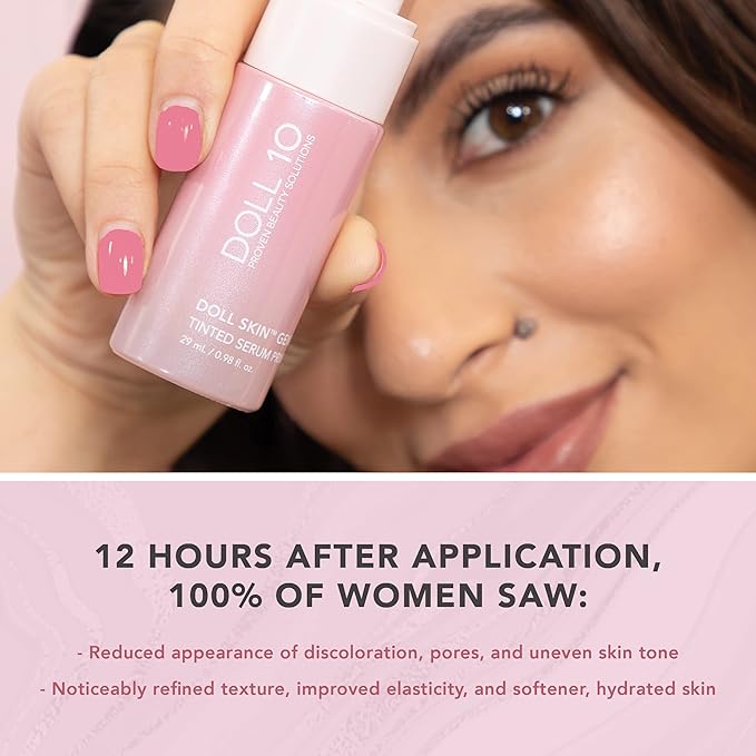 Doll 10 - Doll Skin Tinted Serum Primer - Blurs Color, Texture & Pores - Improves Skin While Wearing - Good for All Skin Types - Oil Free, Vegan, Cruelty Free & No Parabens (Tan-Deep, 1 oz)