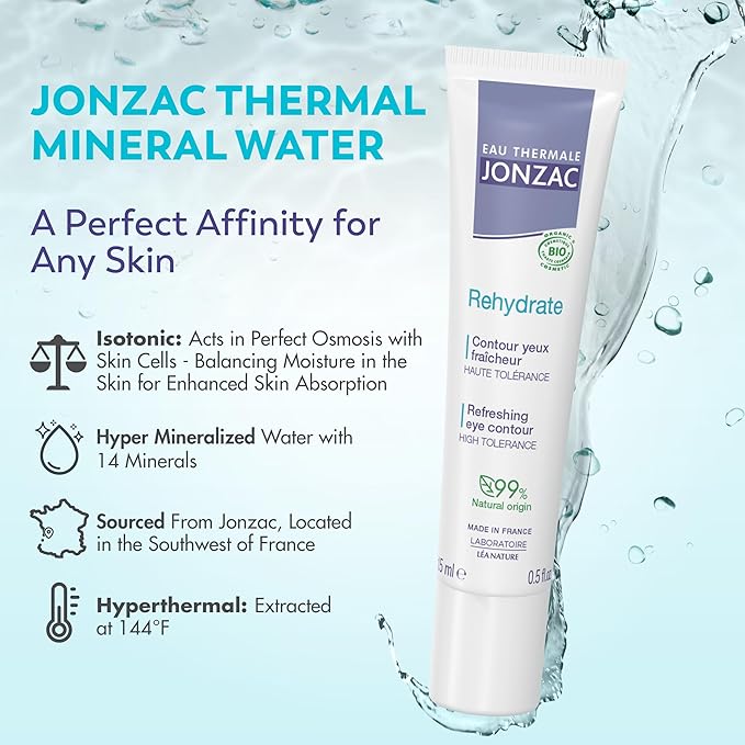 Rehydrate Organic Refreshing Eye Contour Cream - Soothing Hydration with Hyaluronic Acid For Dark Circles -For Sensitive Skin 0.5 Fl Oz