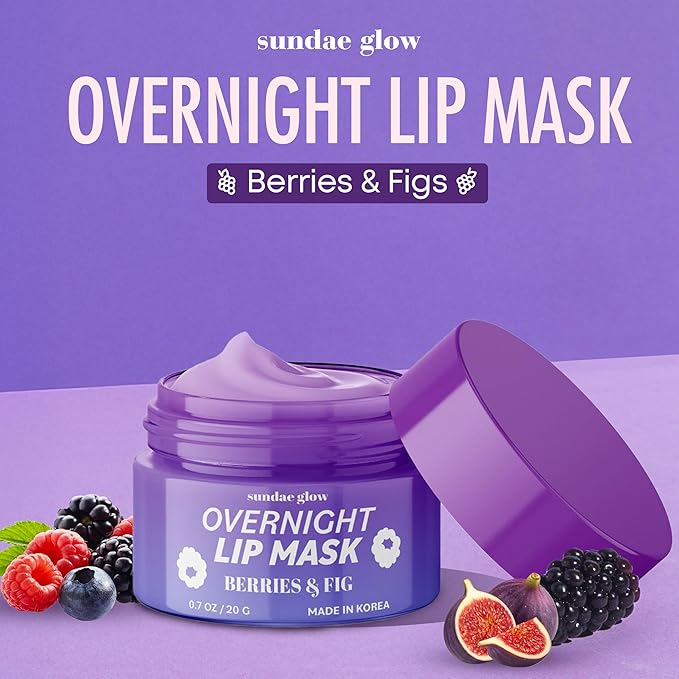 Berries & Fig Lip Mask - Dermatologist Tested, Anti-Aging, Korean Skin Care, Deep Hydration, Overnight Lip Repair - Non- GMO, Vegan, Clean Beauty, 95% Natural, Cruelty-Free - 1 Pack