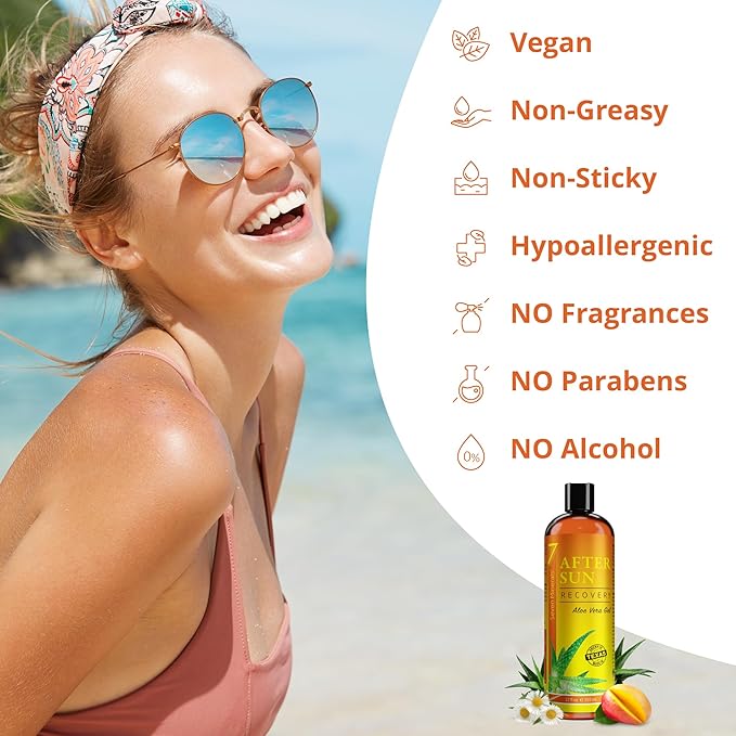NEW Recovery After Sun Gel with Aloe Vera - For Skin & Face with Instant Sunburn Relief. Unlike Regular Aftersun Lotion, Ours Is Made From Freshly Cut Texas Aloe. With Mango & Chamomile (12 Fl Oz)