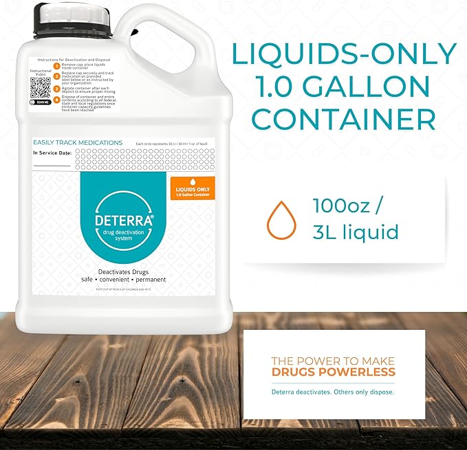 Deterra Liquids Only - Drug Deactivation and Medication Disposal System - Safe Medication Liquid Destroyer - 1 Gallon Container (4-Pack)