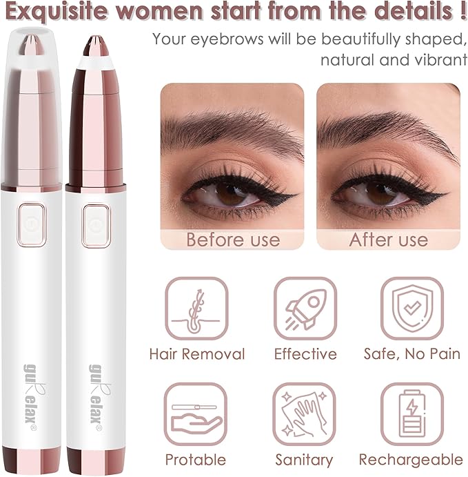 gurelax Electric Eyebrow Razor for Women,Eyebrow Hair Remover, Painless Eye Brow Trimmer Shaper with LED Light, USB Rechargeable, Eye Brow and Face Epilator as Stockings Stuffers