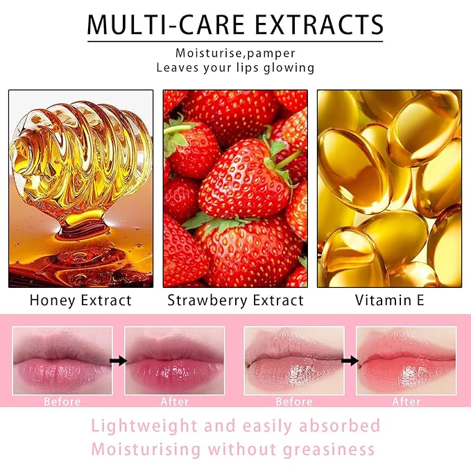 4 PCS Lip Mask Overnight, Honey&Strawberry Exfoliator