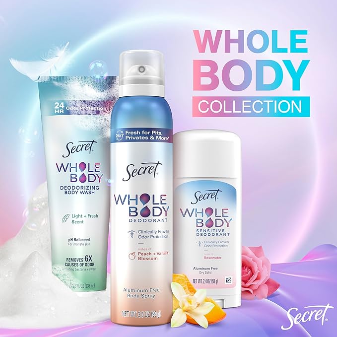 Secret Whole Body Deodorant Cream for Women, Peach & Vanilla Blossom Scent, Aluminum Free Deodorant, 72 HR Odor Protection, 3.0 oz