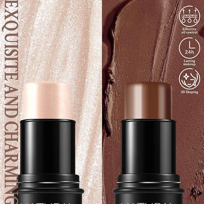 2 Pcs Cream Contour Highlighter Stick for Face Makeup (2+6)