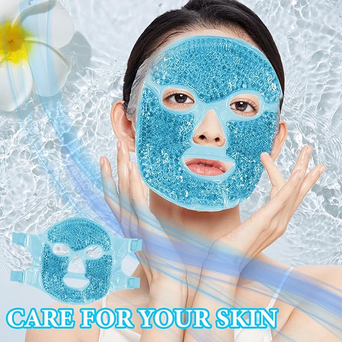 Cold Face Eye Mask Ice Pack for Dark Circles,Puffiness,Face SPA,Headaches,Pressure,Cooling Face Masks for Women Sleeping,Migraines Relief,Skin Care Gel Beads Hot Cold Use Ice Facial Mask